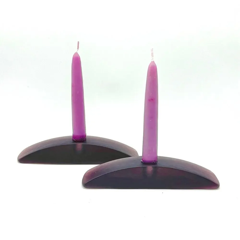 Pair‎ of Sasaki Crystal Glass Candlestick Holders in Anasazi Plum - Arched